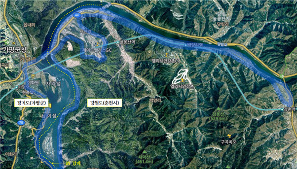 ‘자라섬-남이섬-강촌역(폐역)’ 구역도(공동특구 용역결과에 따라 구역계 변동가능) [자료=춘천시]
